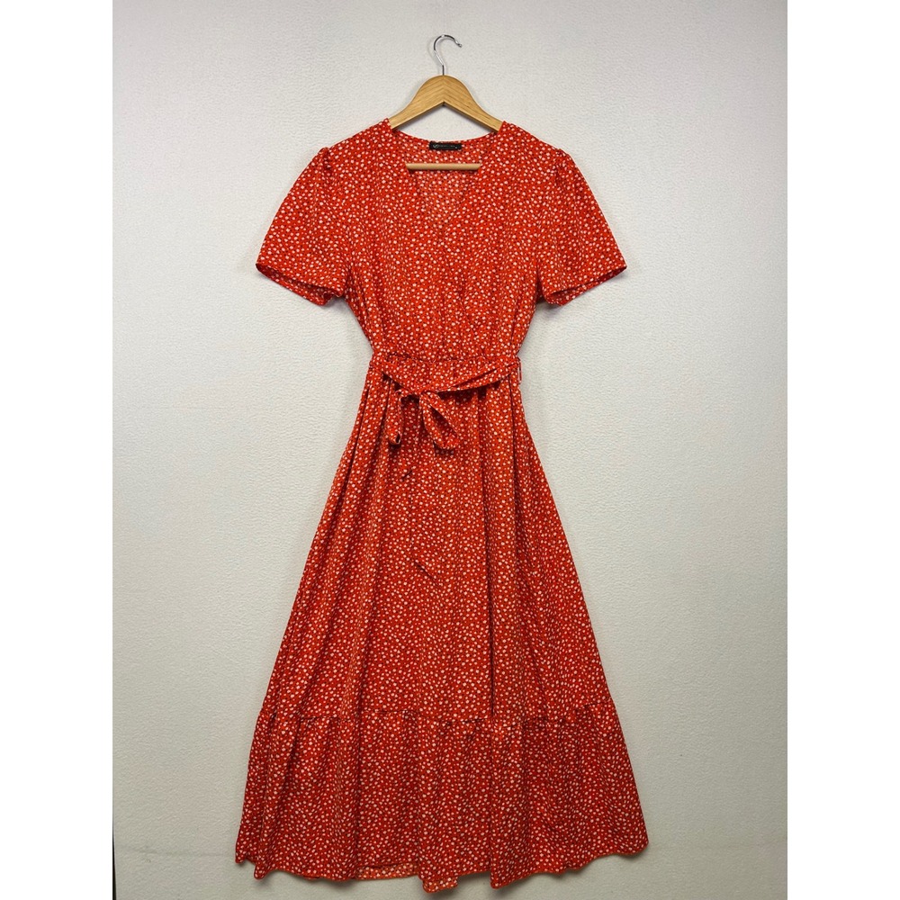 Cottagecore Boho Prettygarden Womens M Red Floral Tiered Maxi Dress